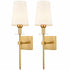 Gold Wall Sconce Sets of 2 Beige Linen Shade Plug-in Porch Light