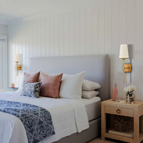 Gold Wall Sconce Sets of 2 Beige Linen Shade Plug-in Porch Light