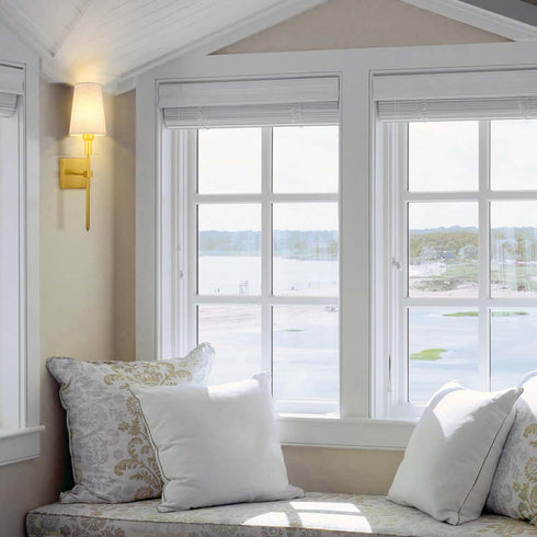 Gold Wall Sconce Sets of 2 Beige Linen Shade Plug-in Porch Light