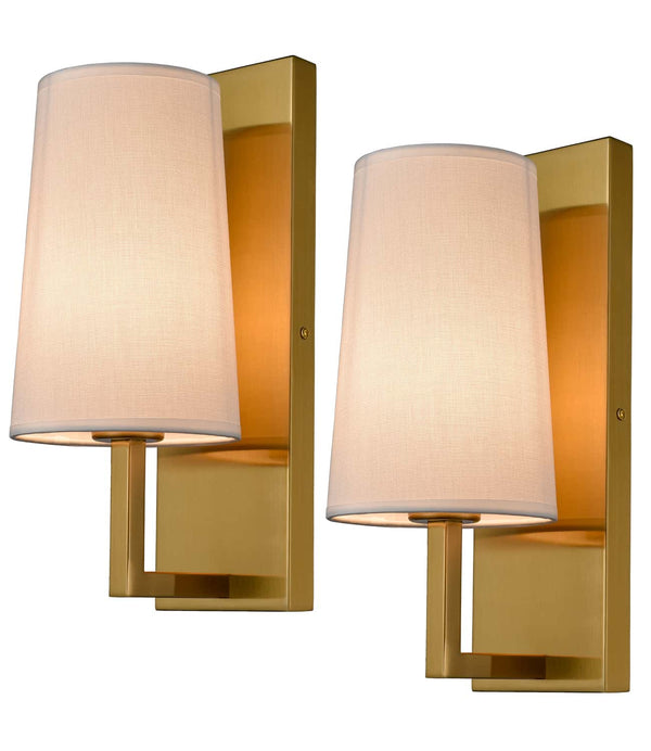 Gold Wall Sconce Sets of 2 Modern Beige Fabric Shade Wall Lamps