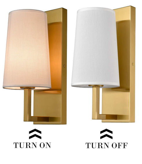 Gold Wall Sconce Sets of 2 Modern Beige Fabric Shade Wall Lamps
