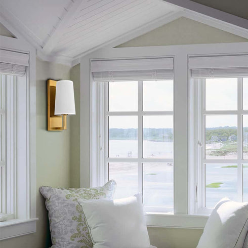 Gold Wall Sconce Sets of 2 Modern Beige Fabric Shade Wall Lamps