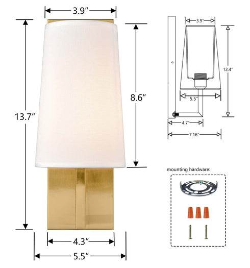 Gold Wall Sconce Sets of 2 Modern Beige Fabric Shade Wall Lamps