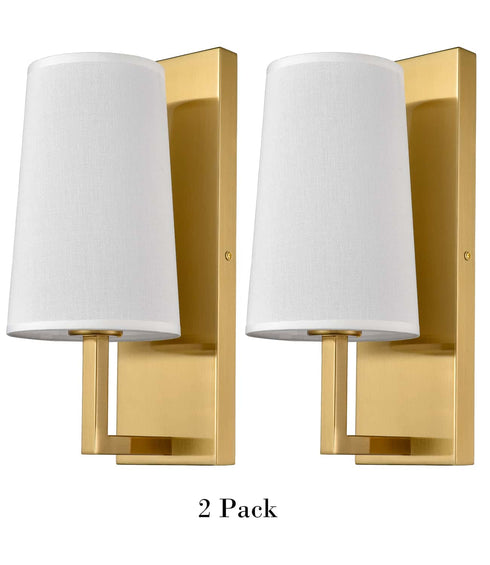 Gold Wall Sconce Sets of 2 Modern Beige Fabric Shade Wall Lamps