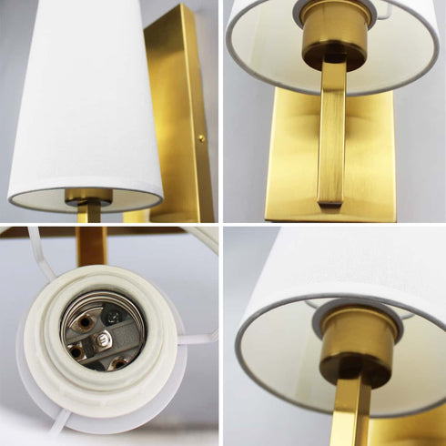 Gold Wall Sconce Sets of 2 Modern Beige Fabric Shade Wall Lamps