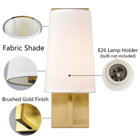 Gold Wall Sconce Sets of 2 Modern Beige Fabric Shade Wall Lamps