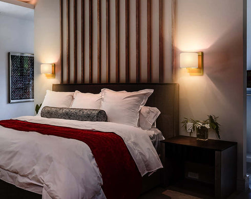 Gold Wall Sconces Set of Two Fabric Shade Wall Lamps for Bedroom