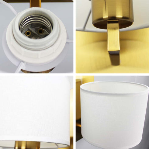 Gold Wall Sconces Set of Two Fabric Shade Wall Lamps for Bedroom