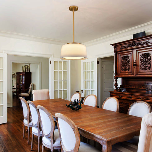 Modern Pendant Light Fabric Drum Shade LED