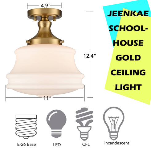 Modern Gold Semi Flush Mount Ceiling Light Schoolhouse Fixture