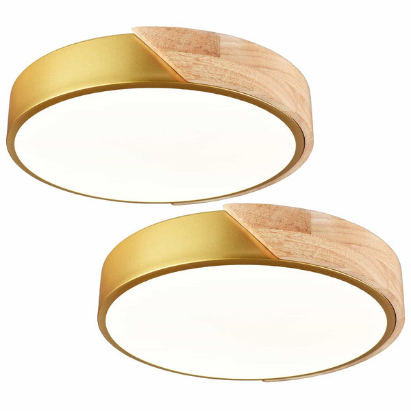 Simple Gold and Wood LED Flush Mount Ceiling Light