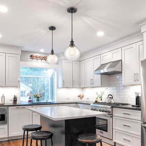Modern Seeded Glass Globe Pendant Light Kitchen Island, Black