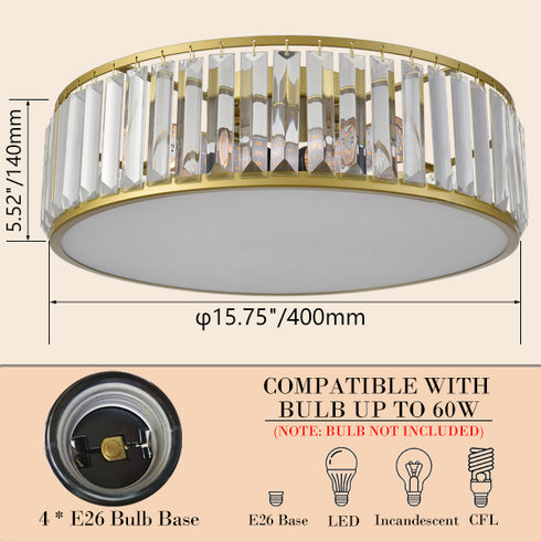 Modern 4-Light Crystal Ceiling Light Gold Flush Mount