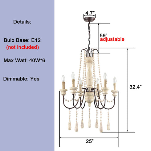 Handmade Distressed Candle Chandelier with 6 Lights