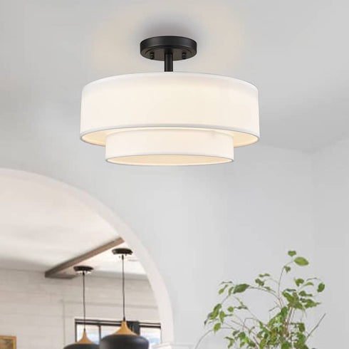 Modern LED Ceiling Lights Black Drum Fixture, Color-Selectable
