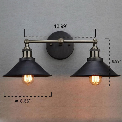 Industrial Antique Bronze Wall Sconce 2-Light Metal Fixture