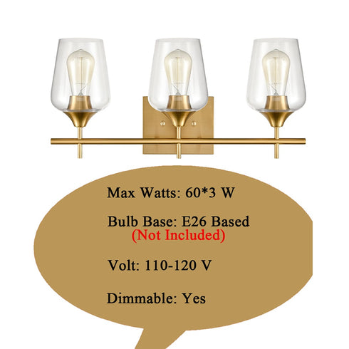 Lighting Brass Wall Sconce Bathroom Vanity 3-Light