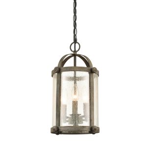 Gubbio Industrial Black Cage Pendant Lighting with mini Glass Cylinder Shade