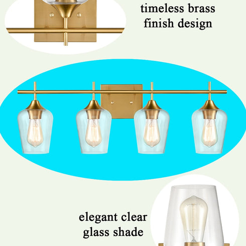 Industrial 4-Light Bathroom Vanity Light Brass Glass Wall Sconce