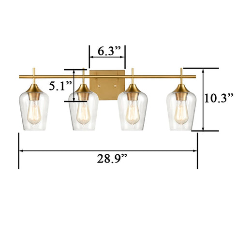 Industrial 4-Light Bathroom Vanity Light Brass Glass Wall Sconce