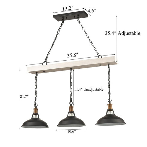 Talamone Industrial Adjustable Black Kitchen Island Lighting 3 Light Barn Shape Pendant Lights