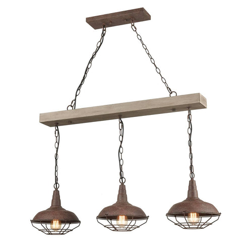 Spello Industrial Adjustable Rustic Wood Accent Kitchen Island Lighting 3 Light
