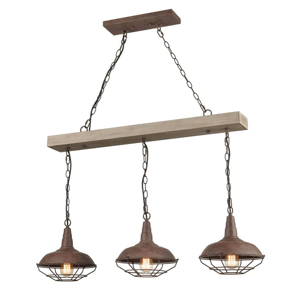 Spello Industrial Adjustable Rustic Wood Accent Kitchen Island Lighting 3 Light