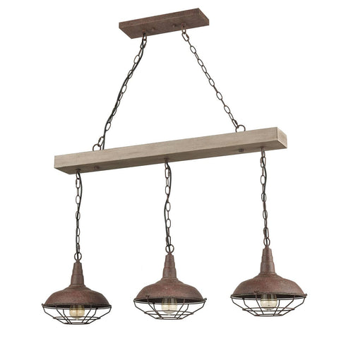 Spello Industrial Adjustable Rustic Wood Accent Kitchen Island Lighting 3 Light