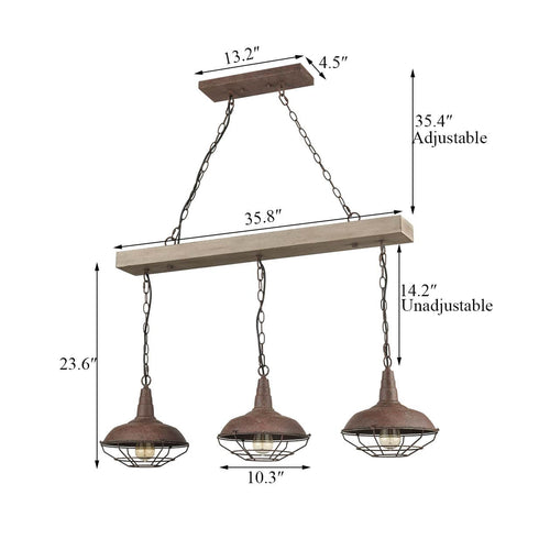 Spello Industrial Adjustable Rustic Wood Accent Kitchen Island Lighting 3 Light