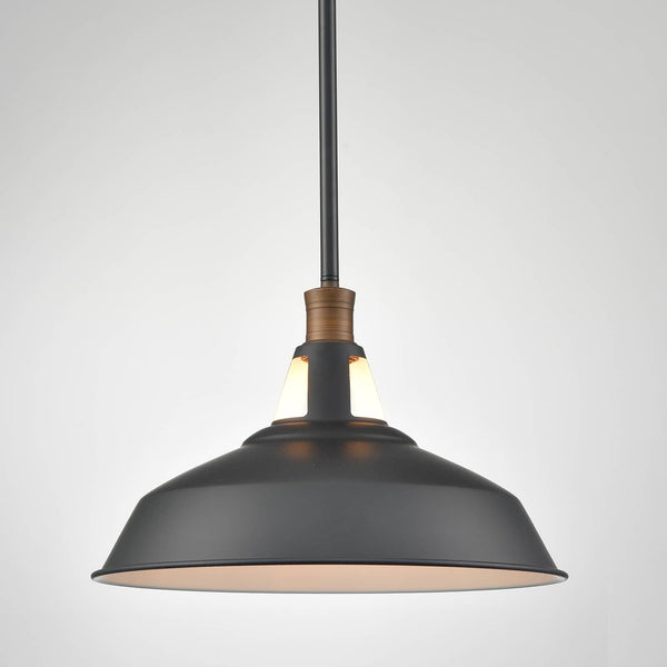 Industrial Black Barn Pendant Light Rod Adjustable Kitchen Lighting