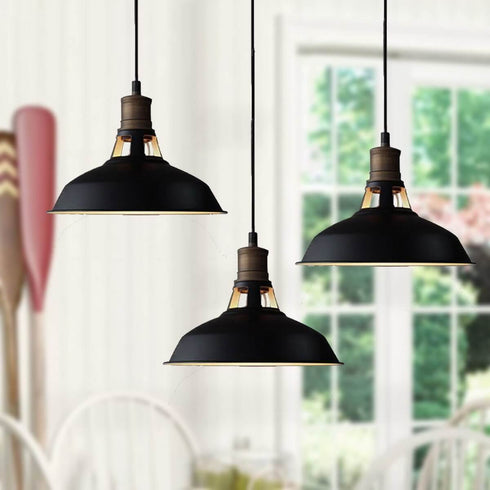 Valenza Industrial Black Barn Pendant Lighting Loft Light Fixture 3 Pack