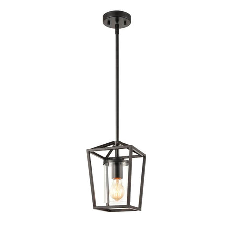 Gubbio Industrial Black Cage Pendant Lighting with mini Glass Cylinder Shade