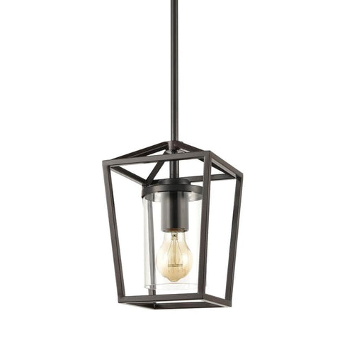 Gubbio Industrial Black Cage Pendant Lighting with mini Glass Cylinder Shade
