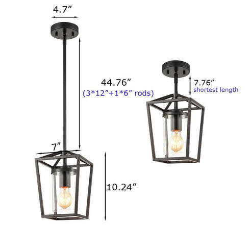Gubbio Industrial Black Cage Pendant Lighting with mini Glass Cylinder Shade