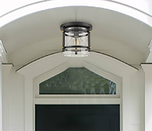 Cava de' Tirreni Industrial Black Flush Mount Ceiling Light with Clear Glass Shade
