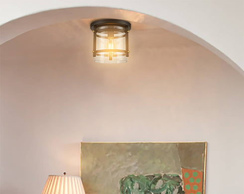 Cava de' Tirreni Industrial Black Flush Mount Ceiling Light with Clear Glass Shade