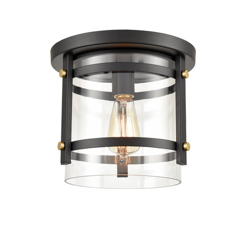 Cava de' Tirreni Industrial Black Flush Mount Ceiling Light with Clear Glass Shade