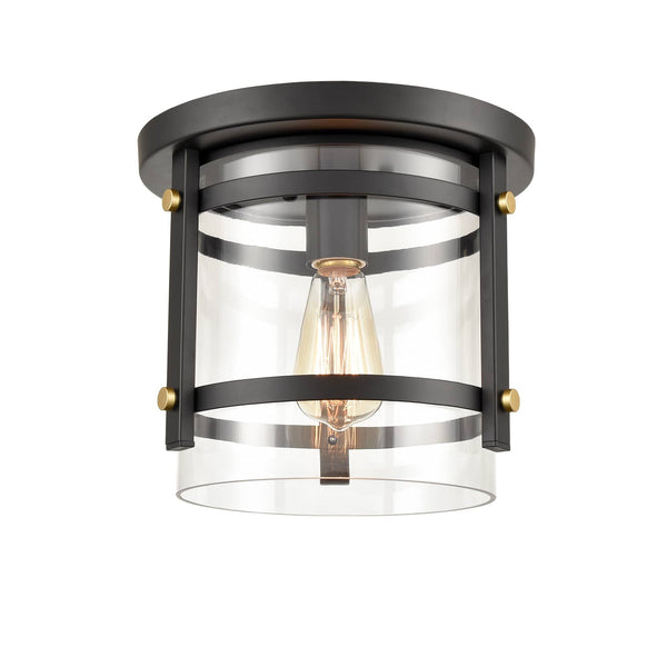 Cava de' Tirreni Industrial Black Flush Mount Ceiling Light with Clear Glass Shade