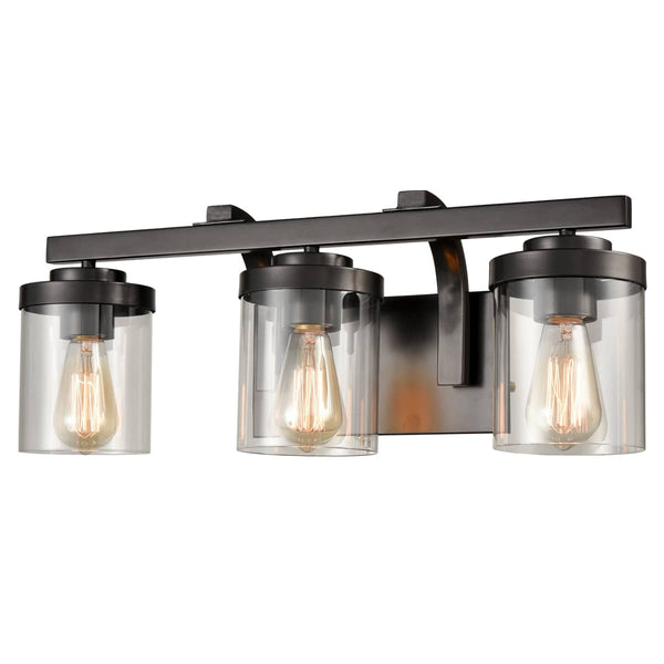 Industrial Glass Bathroom Vanity Light Bronze Sconce 3-Light