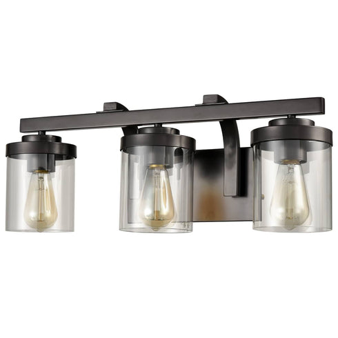 Industrial Glass Bathroom Vanity Light Bronze Sconce 3-Light