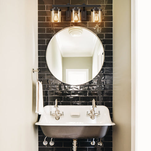 Industrial Glass Bathroom Vanity Light Bronze Sconce 3-Light