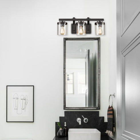 Industrial Glass Bathroom Vanity Light Bronze Sconce 3-Light