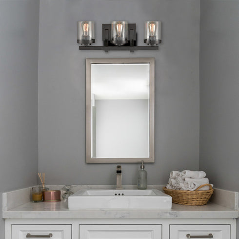 Industrial Glass Bathroom Vanity Light Bronze Sconce 3-Light