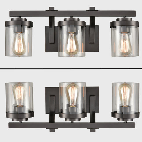 Industrial Glass Bathroom Vanity Light Bronze Sconce 3-Light
