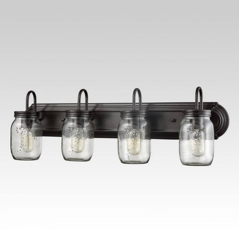 Industrial Glass Mason Jar Bathroom Wall Sconces Bronze 4-Light