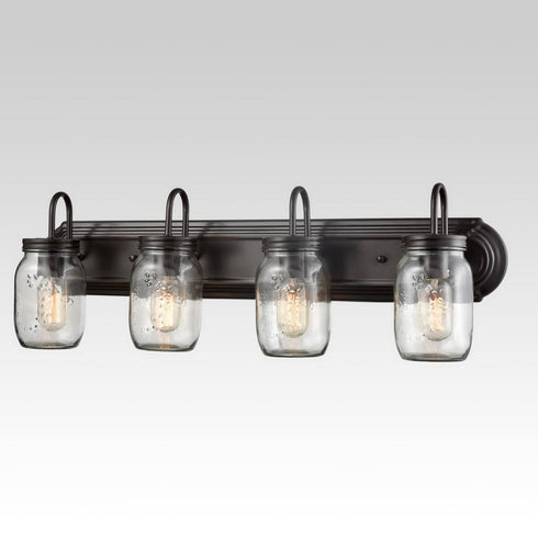 Industrial Glass Mason Jar Bathroom Wall Sconces Bronze 4-Light