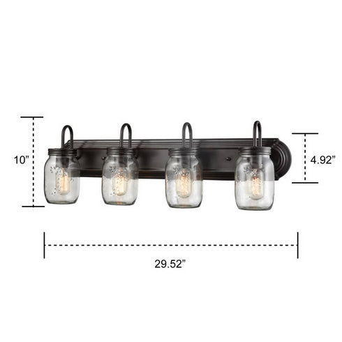 Industrial Glass Mason Jar Bathroom Wall Sconces Bronze 4-Light