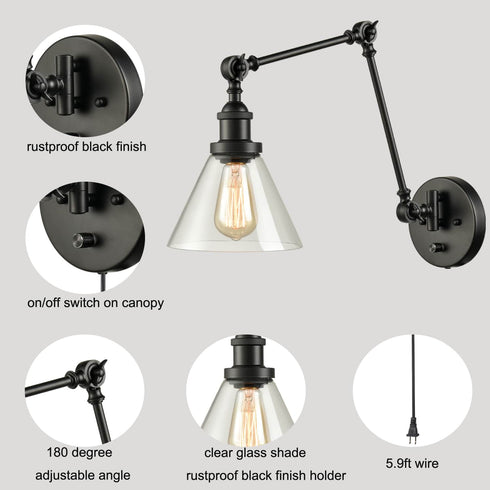 Industrial Glass Sconces Plug In Wall Lights Swing Arm Wall Lamps