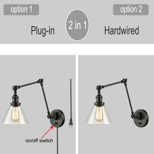 Industrial Glass Sconces Plug In Wall Lights Swing Arm Wall Lamps