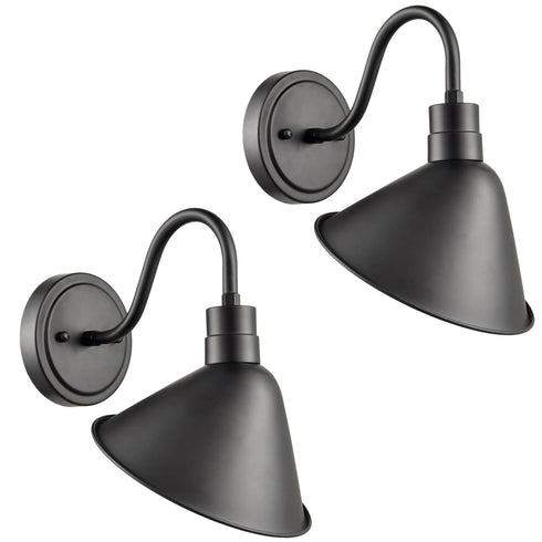 Industrial Gooseneck Wall Sconces Antique Black Barn Light Set of 2